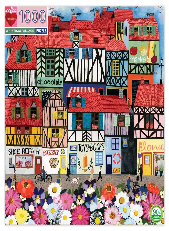 eeBoo: Piece and Love Whimsical Village 1000-piece square Jigsaw Puzzle for Adults and Families, Includes Glossy, Sturdy Pieces and Minimal Puzzle Dust - Image 1
